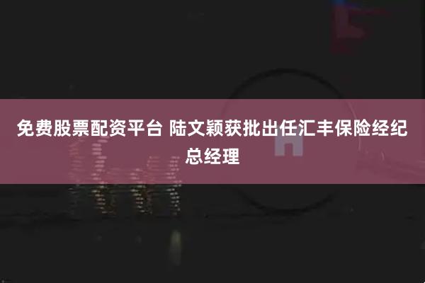 免费股票配资平台 陆文颖获批出任汇丰保险经纪总经理